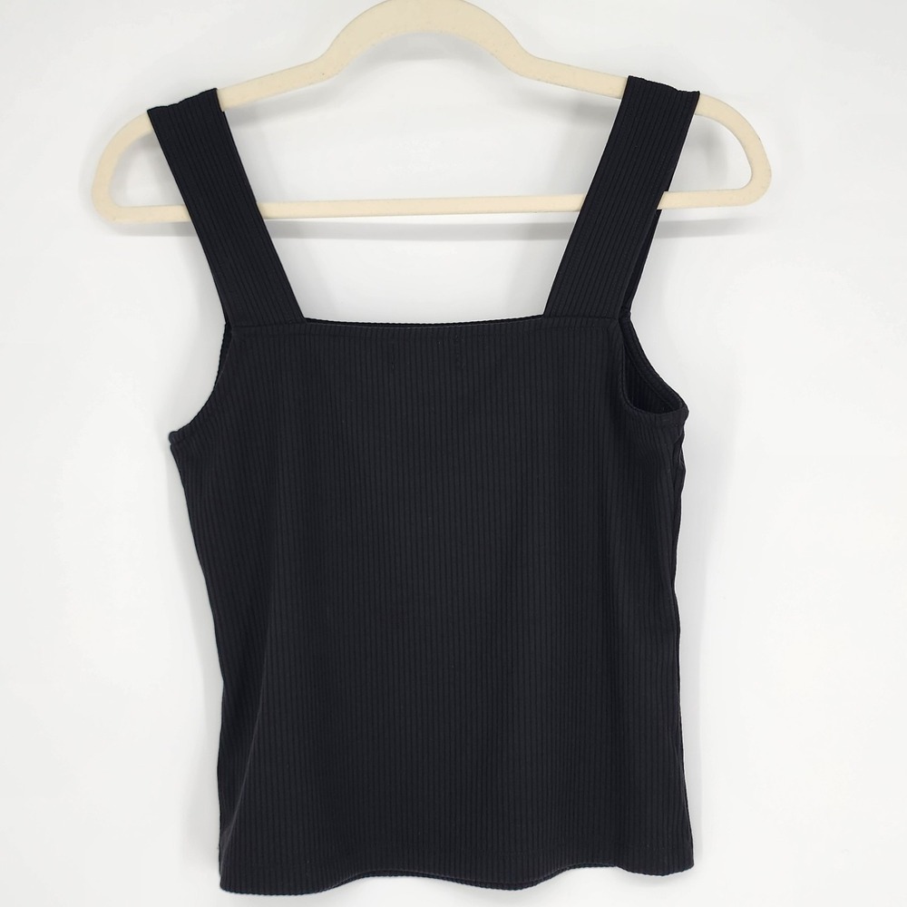 Womens Ribbed Wide Srtap Square Neck Tank Top Small Capsule Minimalist Basic - Picture 4 of 7
